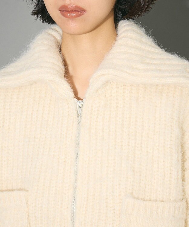 Green Parks フロントジップビックカラーニットブルゾン Gray