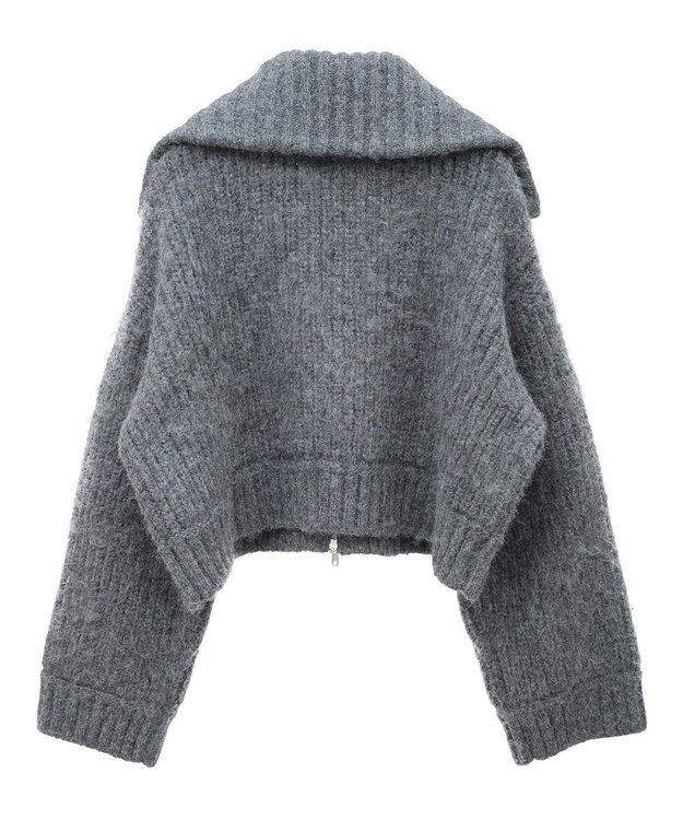 Green Parks フロントジップビックカラーニットブルゾン Gray