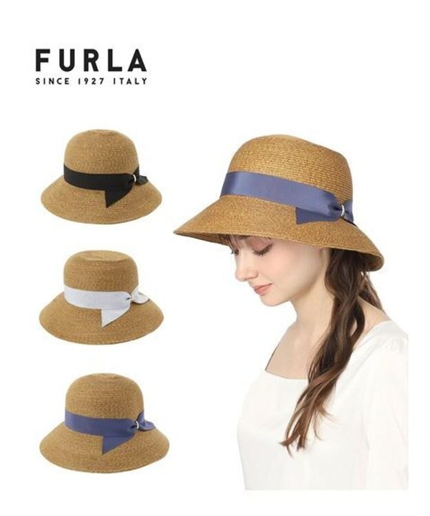 MOONBAT FURLA(フルラ) ペーパーブレードリボン巻きダウンハット サイズ調整可 ネイビーブルー