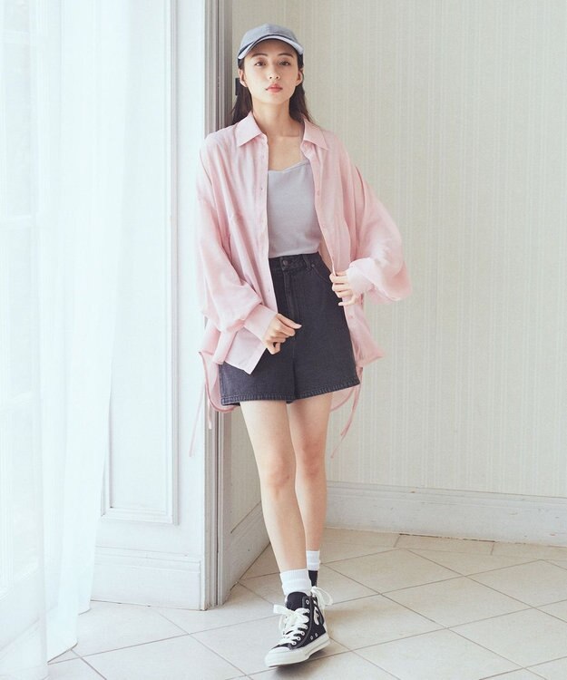 earth music&ecology ウエストドロストシアーシャツ Pink