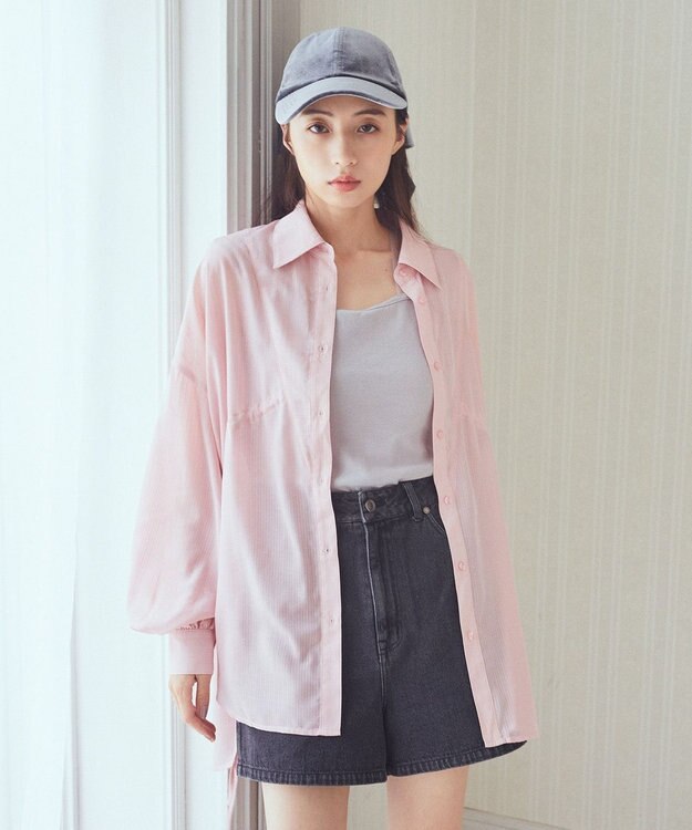 earth music&ecology ウエストドロストシアーシャツ Pink