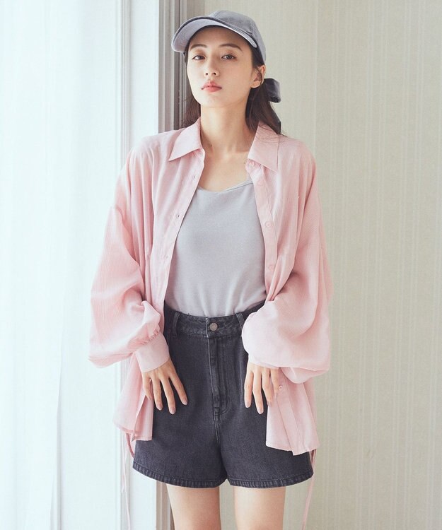 earth music&ecology ウエストドロストシアーシャツ Pink