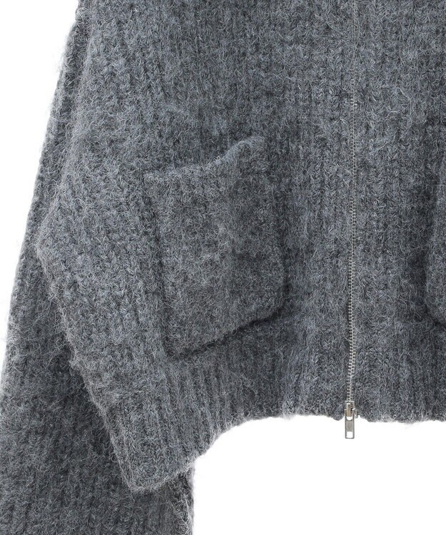 Green Parks フロントジップビックカラーニットブルゾン Gray