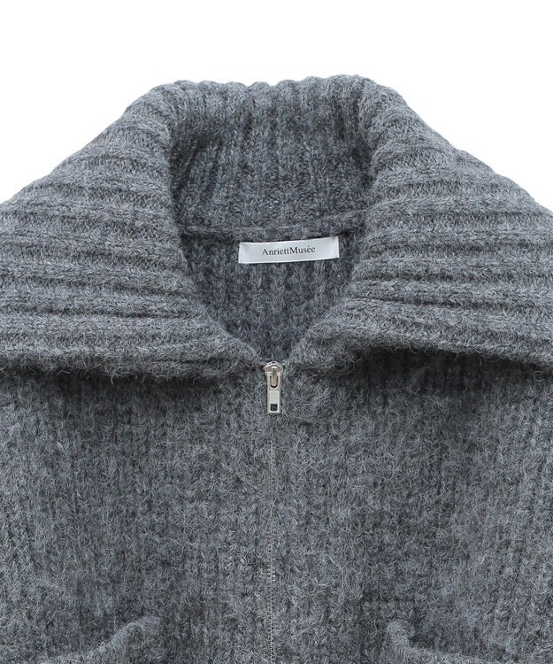 Green Parks フロントジップビックカラーニットブルゾン Gray