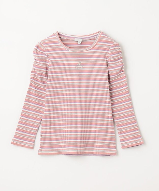 ANY KIDS 七分袖 テレコボーダー Tシャツ ピンク系