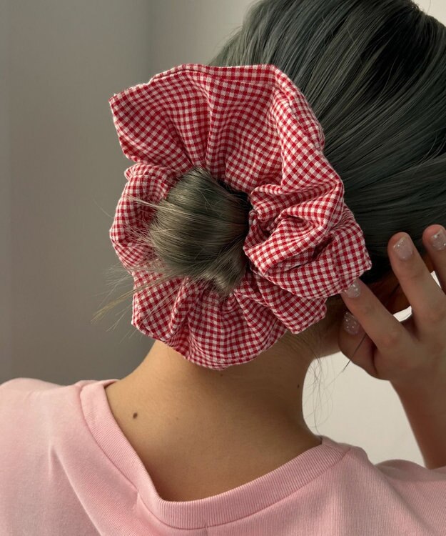 WEGO Lギンガムチェックシュシュ レッド