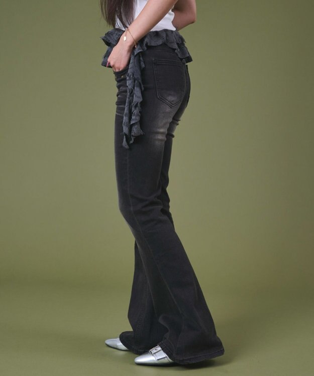 WEGO ブラストスタッズフレアデニム ブラック