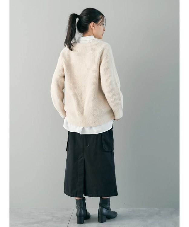 AMERICAN HOLIC モールヤーン片畦Ｖネックニットプルオーバー Light Beige