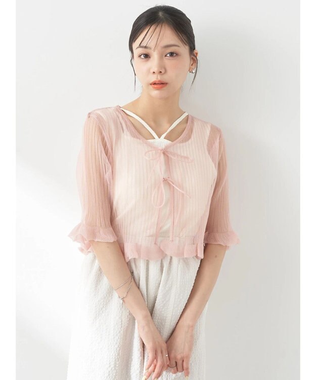 earth music&ecology シアーラメフリルカーディガン Pink