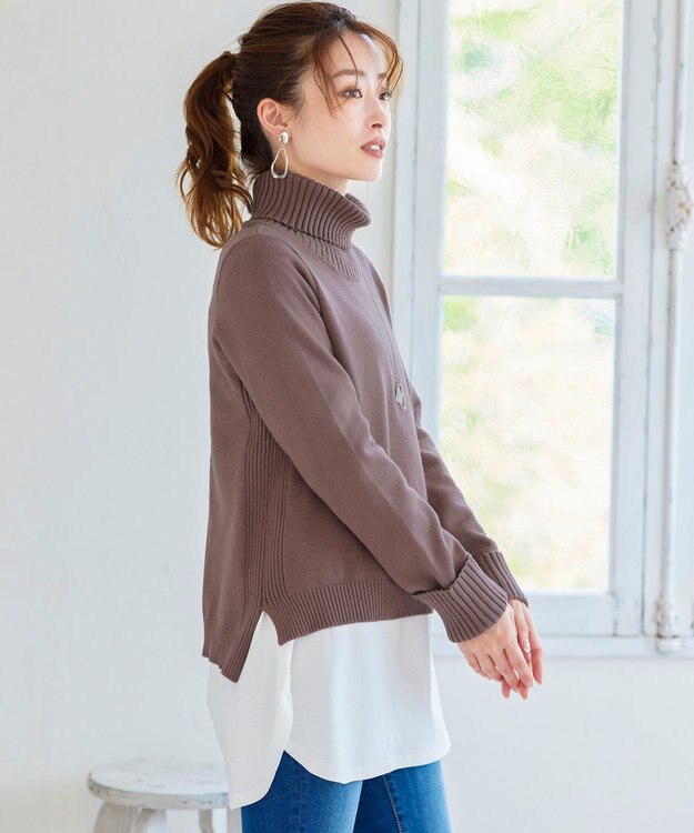 Tiaclasse 【洗える】もっちり柔らかいリブタートルプルオーバーニット モカ