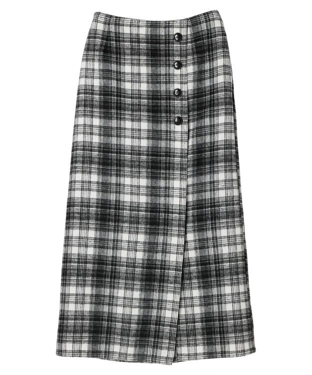 Green Parks シャギーチェックスカート Black