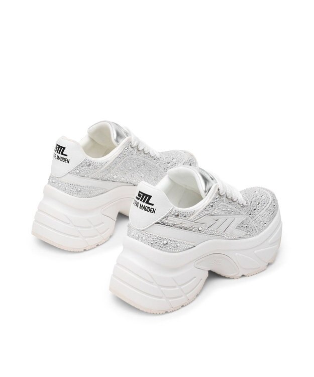 STEVE MADDEN BIONIC2R ラインストーン厚底スニーカー ホワイト