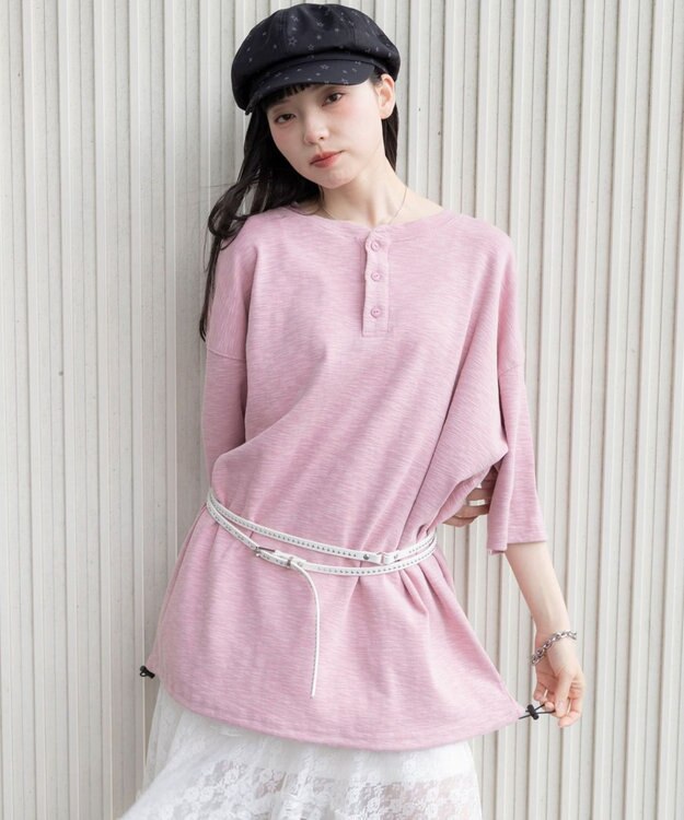 WEGO 【ユニセックス着用ITEM/MLサイズ展開】スラブヘンリーネックT（SS） ピンク