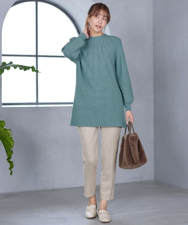 Tiaclasse L 求心片畦ニットチュニック ミント