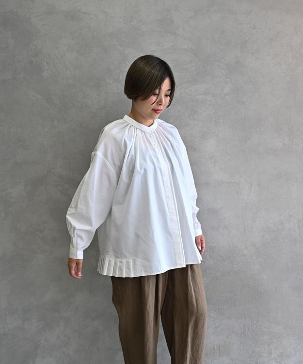 muuc 〈オーガニックコットン〉〈コットンブロード生地〉〈カラーにより異なる生地〉〈通年着られる〉コットン裾プリーツ ブラウス ホワイト