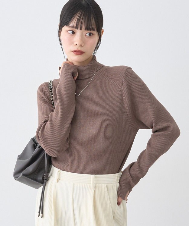 earth music&ecology 【イージーケア】【洗濯機洗い可】レンチング(TM)エコヴェロ(TM)(リブタートル) Brown