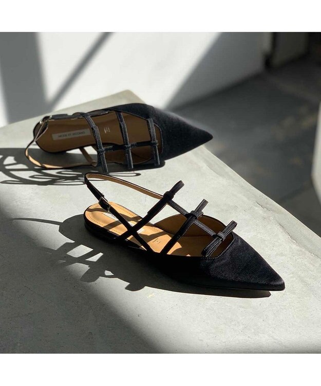 MODE ET JACOMO <MODE ET JACOMO>リボンフラットバックベルトパンプス ブラックキジ