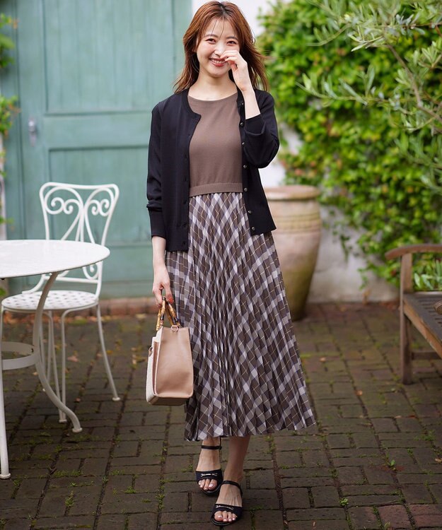 ANY SIS 【洗える】オンブレーチェックコンビ ワンピース モカ系