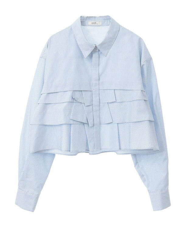 earth music&ecology ティアードショートシャツ Stripe Sax