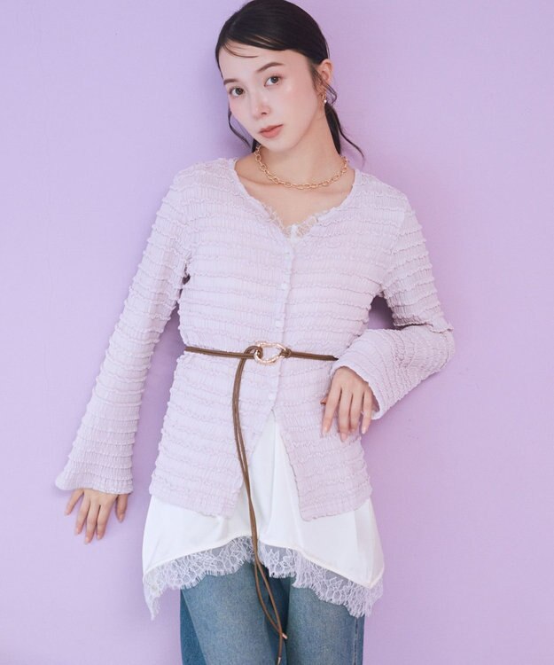 earth music&ecology 【予約】シャーリングカットカーディガン ピンク