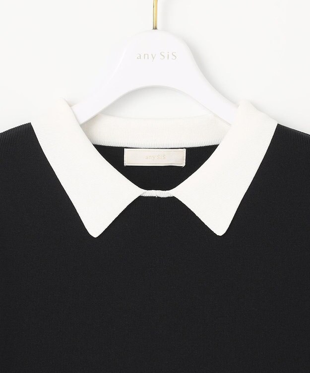 ANY SIS 【好印象企画】襟配色ニット×タックスカートセット ブラック×グレー