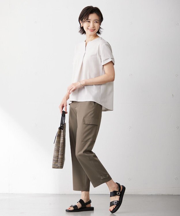 J.PRESS LADIES L 【洗える】ツイルライトストレッチ テーパード カーゴ パンツ カーキ系