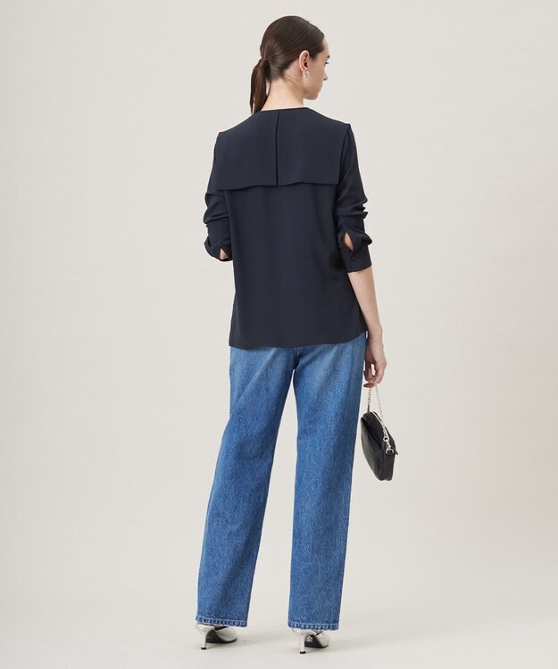 ICB L 【UVケア・速乾・接触冷感・洗える】BackSatinAmunzen デザインブラウス ネイビー系