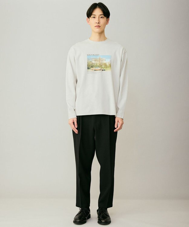 UNFILO MENS 【男女兼用】3シーズンスウェット フォトTEE ライトグレー×ナチュラル（背景グリーン）