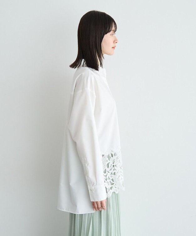 YECCA VECCA レースヘムロングシャツ Stripe