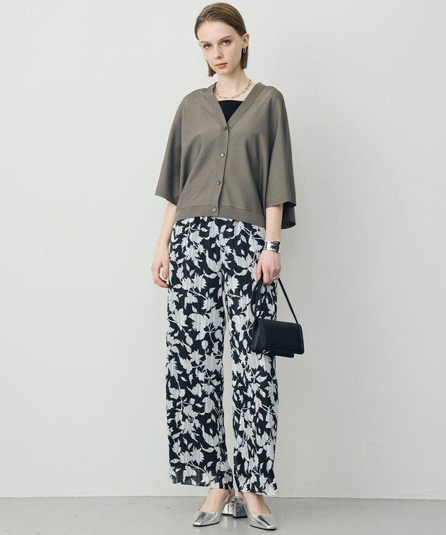 ICB L フライスリーブ Vネックカーディガン スティールカーキ