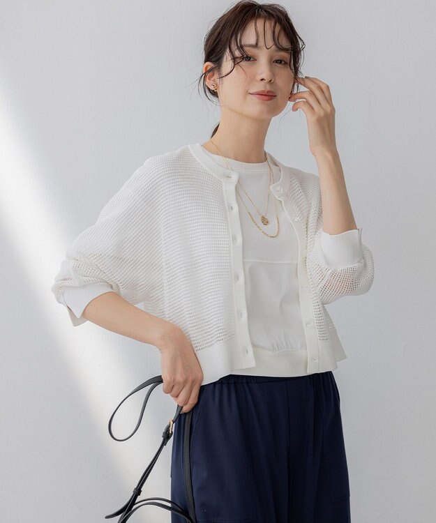 組曲 メッシュニット カーディガン アイボリー系