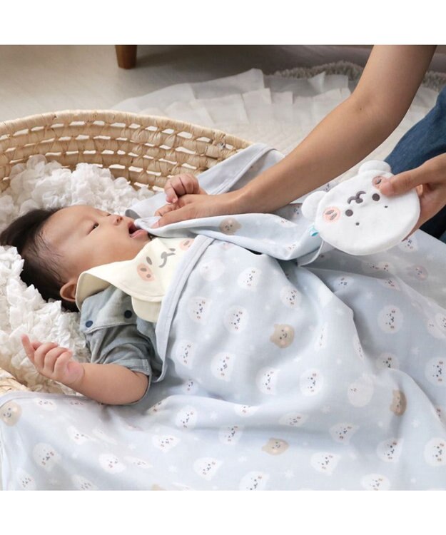 Mother garden しろたん 総柄 ガーゼ マスコット付き ハンドタオル  30cm×30cm グレー