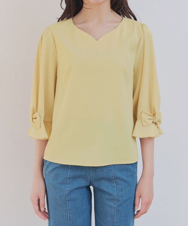 Tiaclasse 【洗える】リボンフレアスリーブブラウス イエロー