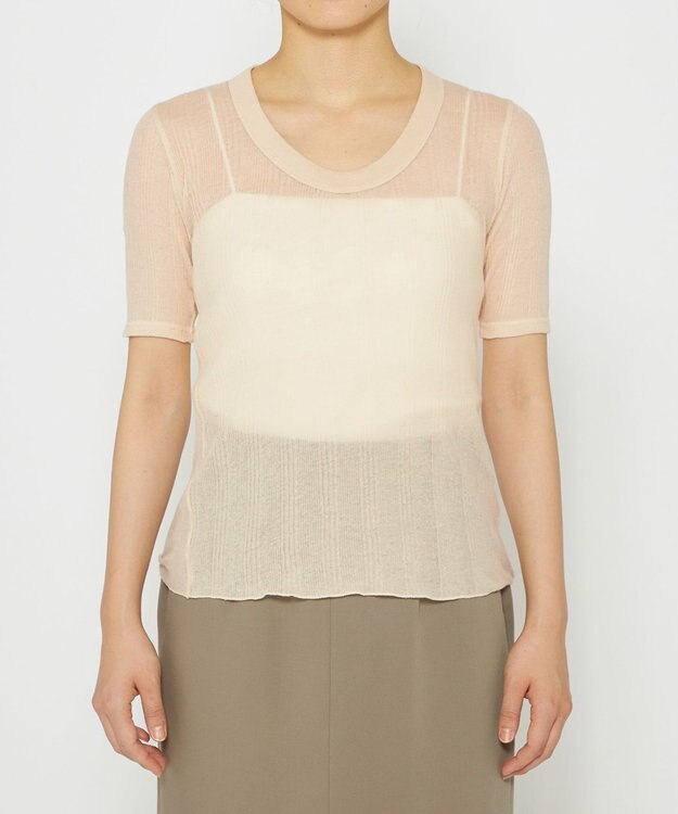 uncrave 【手洗い可】シアー ランダムリブ Uネック カットソー（uncrave STANDARD） エクリュ