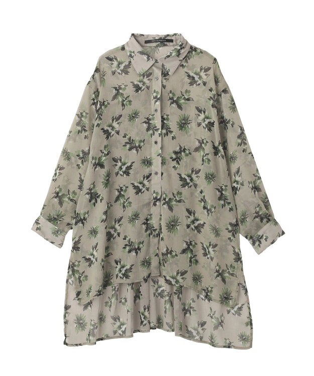 YECCA VECCA フラワー柄シアーロングシャツ Light Khaki