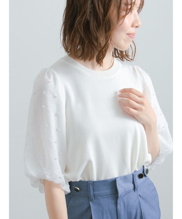 Te chichi パールスリーブニット オフホワイト