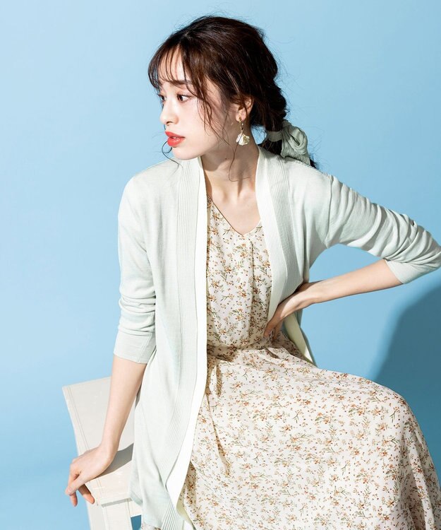 Tiaclasse L 【洗える】程良い透け感のシフォン花柄フレンチワンピース オフフラワー