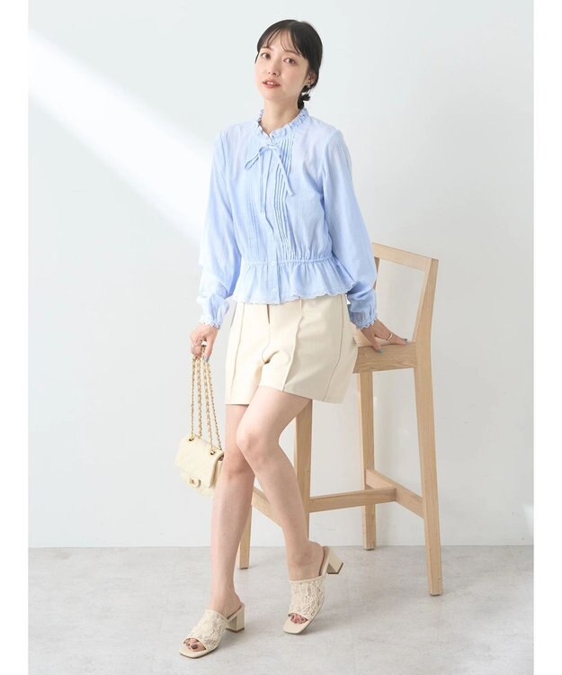 earth music&ecology ピンタックフリルブラウス Sax