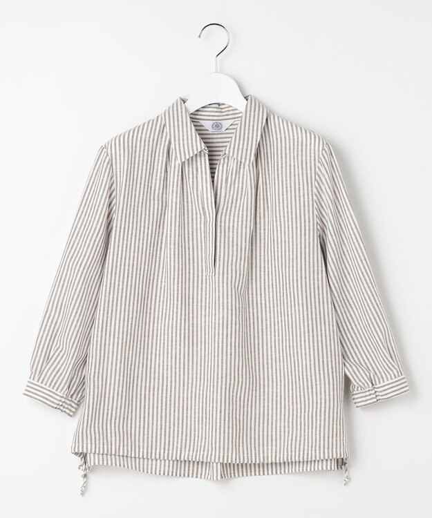 J.PRESS LADIES リネンMIX ストライプ スッキパー ブラウス ブラウンストライプ系