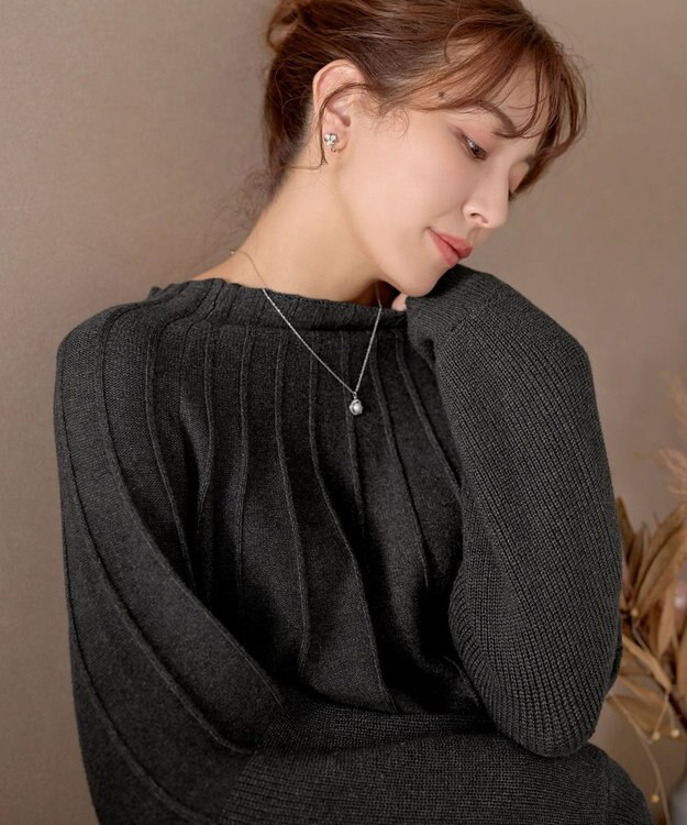 Tiaclasse L 求心片畦ニットチュニック チャコールグレー