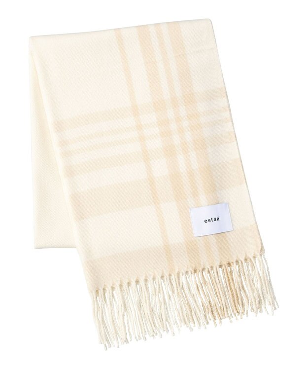 MOONBAT estaa とろーりストール ナチュラルチェック／手洗い可 オフホワイト