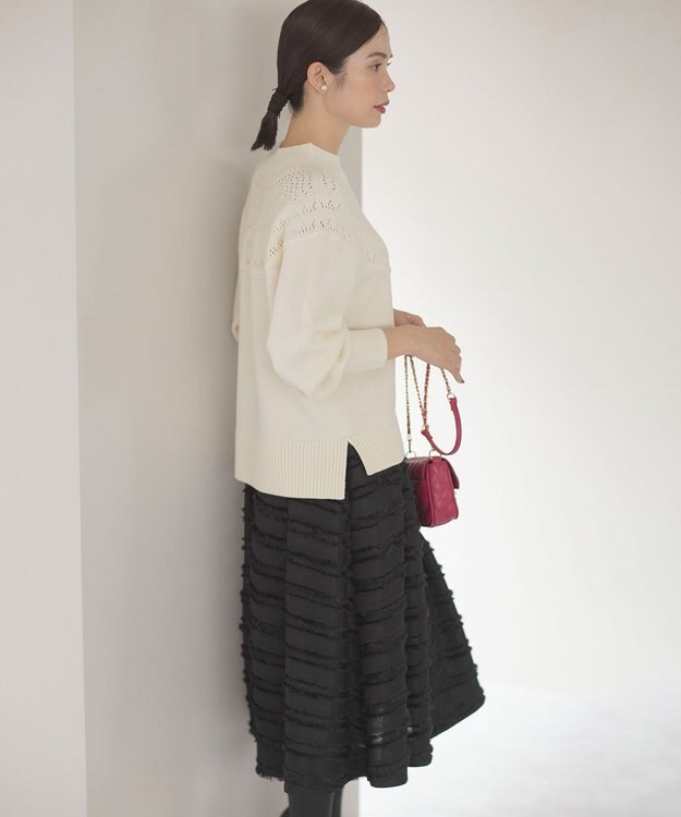 組曲 【WEB限定】ボーダーカットジャカード フレアスカート ブラック系