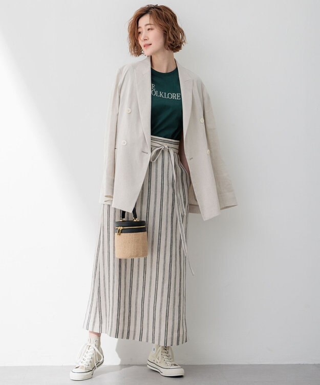 23区 【セットアップ対応/洗える】リネンレーヨンストレッチ ダブル ジャケット ベージュ系