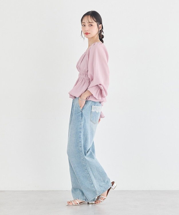 earth music&ecology バルーンヘムブラウス Pink