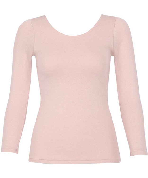 Wing あったかインナー 綿混 裏起毛 厚手 よく伸びる素材 【ラクのびサーモ】 8分袖 長袖 秋 冬 EL6814 ウイング／ワコール シェルピンク