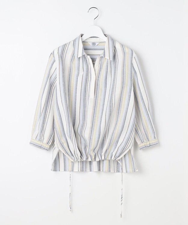J.PRESS LADIES リネンMIX ストライプ スッキパー ブラウス ブルーマルチ系