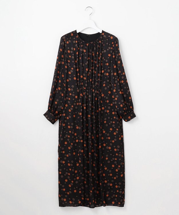 自由区 L マルチポルカドットプリント ワンピース ブラックベース