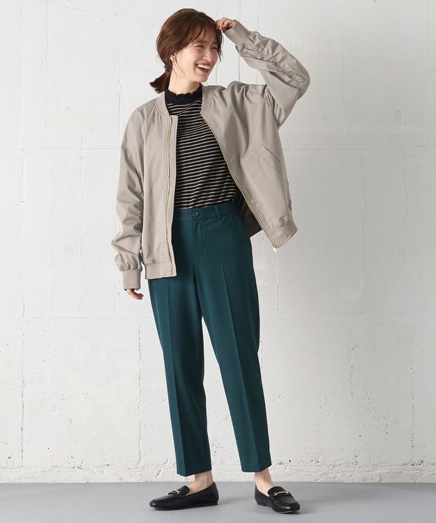 ANY 【ウエストゴム/リントラク加工/裏起毛/ストレッチ】シークレットウォーム　テーパードパンツ グリーン