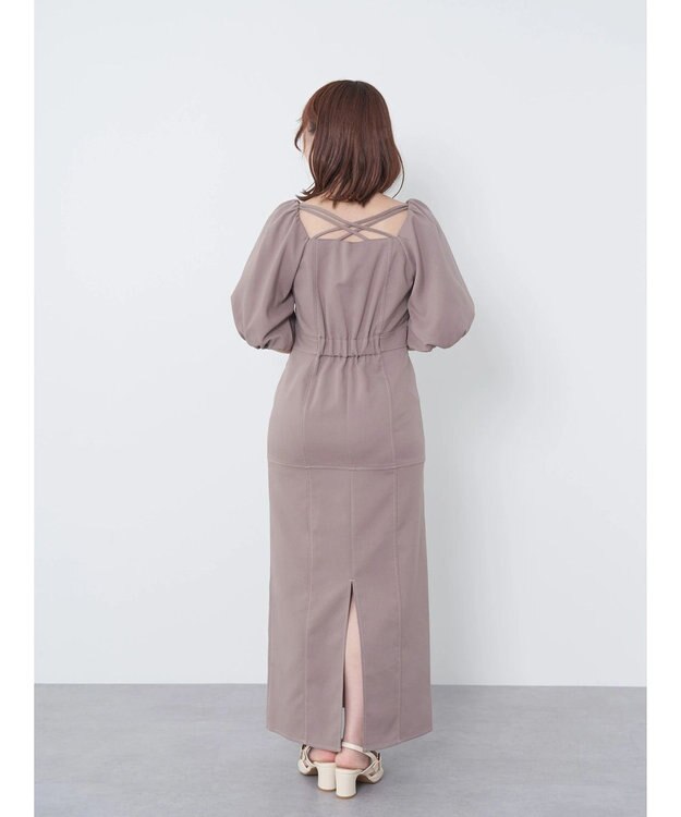 earth music&ecology 配色ステッチパフスリーブワンピース Black