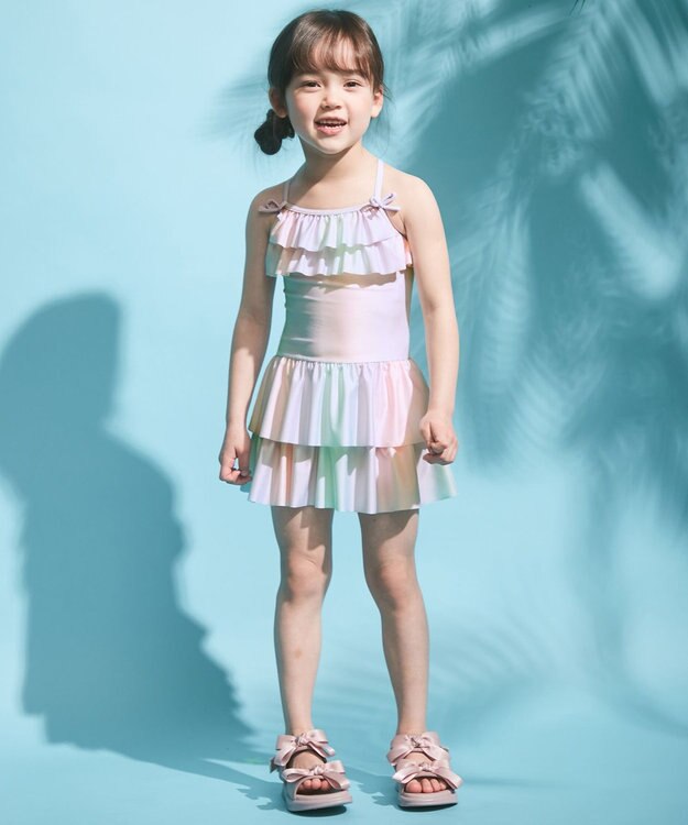 ANY KIDS 総柄フリルワンピース水着 レインボー